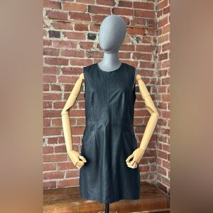 Black Leather Sleeveless Dress Straight Minimal